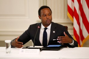 ​Kentucky Attorney General Daniel Cameron speaks during a roundtable discussion with President Donald Trump and law enforcement officials, Monday, June 8, 2020, at the White House in Washington.