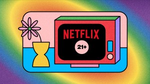 Ilustrasi televisi dengan tulisan Netflix dan 21+