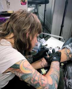 Montreal tattoo artist Amanda Grima at work