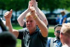 Former Louisiana State Representative David Duke arrives to give remarks after a white nationalist protest was declared an unlawful assembly, Saturday, Aug. 12, 2017, in Charlottesville, Va.