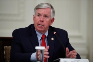 In this July 7, 2020, file photo, Missouri Gov. Mike Parson speaks during an event at the White House, in Washington. (AP Photo/Alex Brandon, File)