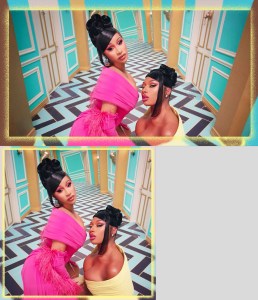 Photo of Cardi B. and Megan Thee Stallion in hallway from "WAP" music video