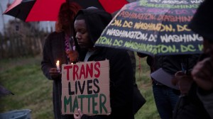 The transgender community gathers to mourn the death of Ashanti Carmon, a 27-year-old transgender woman. Members of the community hold a candlelight vigil to celebrate her life in Fairmount Heights, Md., on April 2, 2019.