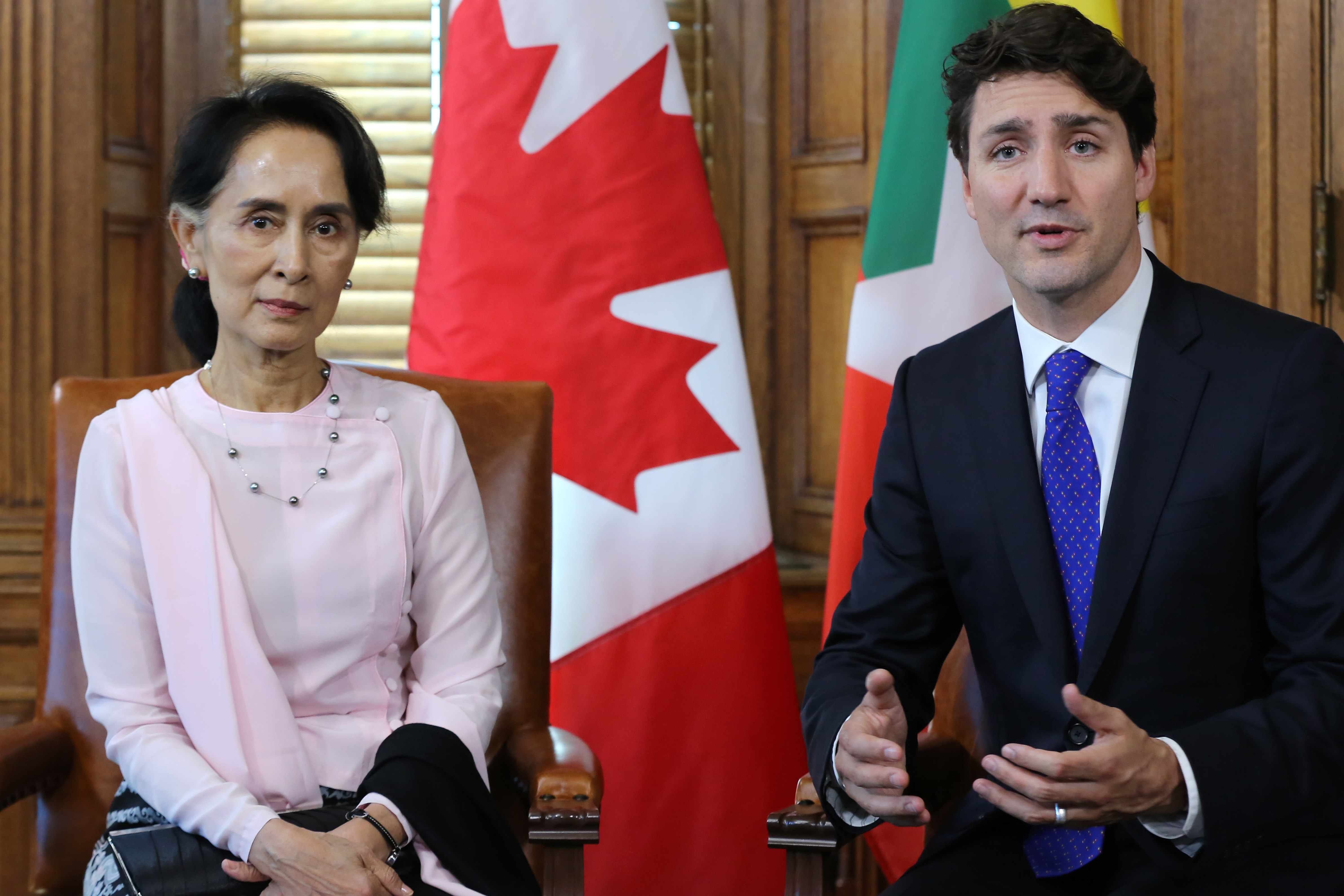 Aung San Suu Kyi with Canadian Prime Minister Justin Trudeau