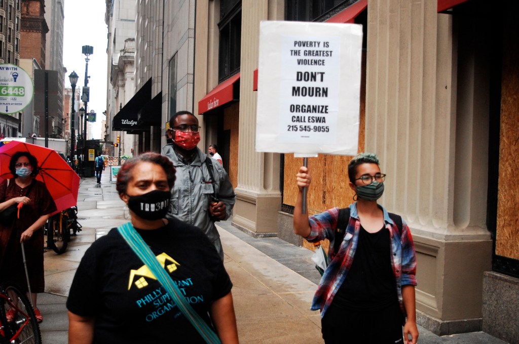 Tenants rights groups rallied in front of the Municipal Court where the Landlord-Tenant Court is heard as Philadelphia ends its eviction moratorium threatening thousands of evictions even as the COVID-19 continues to spread across the country, August 31,