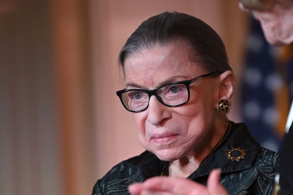 Supreme Court Justice Ruth Bader Ginsburg is seen as she presents the Justice Ruth Bader Ginsburg Inaugural Woman of Leadership Award to Agnes Gund at The Library of Congress on February 14, 2020 in Washington, DC.