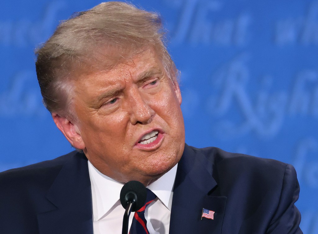 U.S. President Donald Trump participates in the first presidential debate against Democratic presidential nominee Joe Biden at the Health Education Campus of Case Western Reserve University on September 29, 2020 in Cleveland, Ohio.