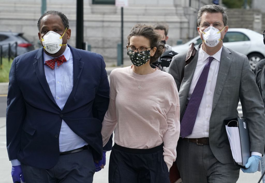 Clare Bronfman arrives at US District court in Brooklyn, New York on September 30, 2020 to be sentenced for her role in NXIVM.