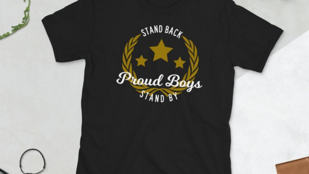 While retailers like Amazon, Teespring and Ebay are taking down Proud Boys merch, these shirts can still be found on Esty.