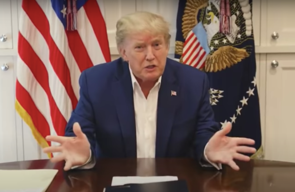 President Trump speaking from the White House medical unit inside Walter Reed National Medical Center on Oct. 3, 2020 in Bethesda, Md.