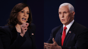 Sen. Kamala Harris participates in the vice presidential debate against U.S. Vice President Mike Pence at the University of Utah on October 7, 2020 in Salt Lake City, Utah.