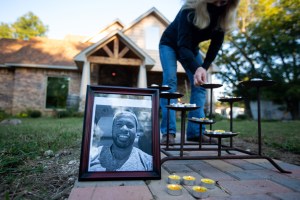 WOLFE CITY, TX - OCTOBER 05: People gather for a march, rally and candlelight vigil in honor Jonathan Price on October 5, 2020 in Wolfe City, Texas. Wolfe City police officer Shaun Lucas has been charged in relation to the fatal shooting of Price on Octob