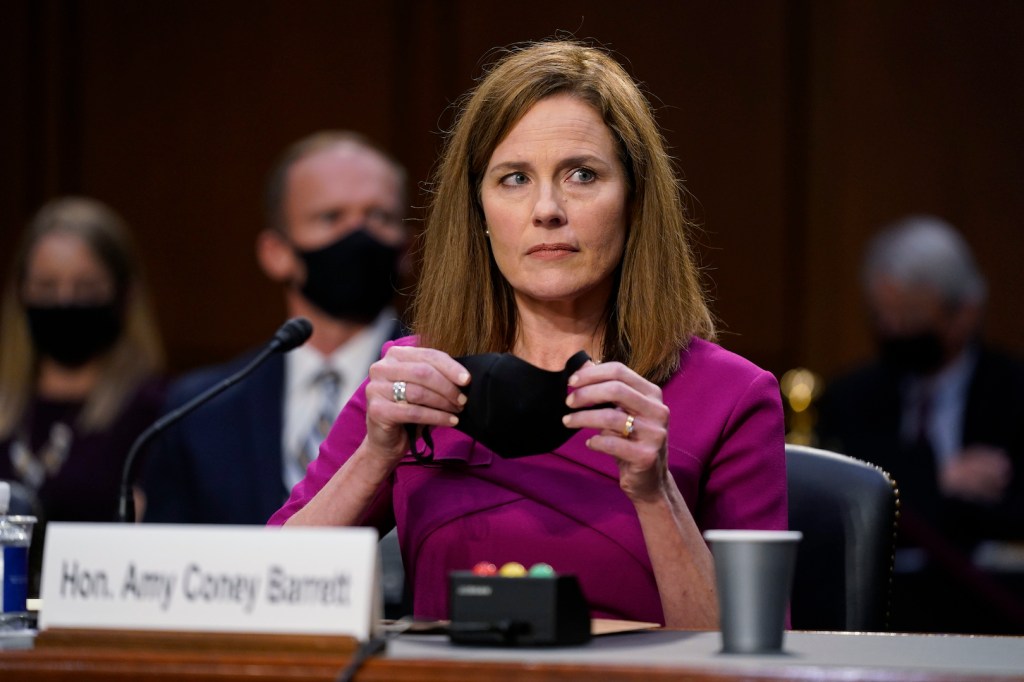 Supreme Court nominee Amy Coney Barrett prepares to speak during her Senate Judiciary Committee confirmation hearing for Supreme Court Justice on Capitol Hill on October 12, 2020 in Washington, DC.