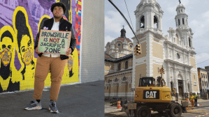 Gabriel Jamison, left, has been protesting the construction of a fracked gas pipeline through north Brooklyn, right