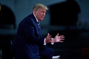 President Donald Trump speaks during an NBC News Town Hall, at Perez Art Museum Miami, Thursday, Oct. 15, 2020, in Miami.