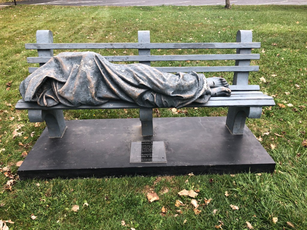 A bronze statue of Jesus by sculptor Timothy Schmalz outside the St. Barnabas Episcopal Church in Bay Village, Ohio. (Photo courtesy of the St. Barnabas Episcopal Church)