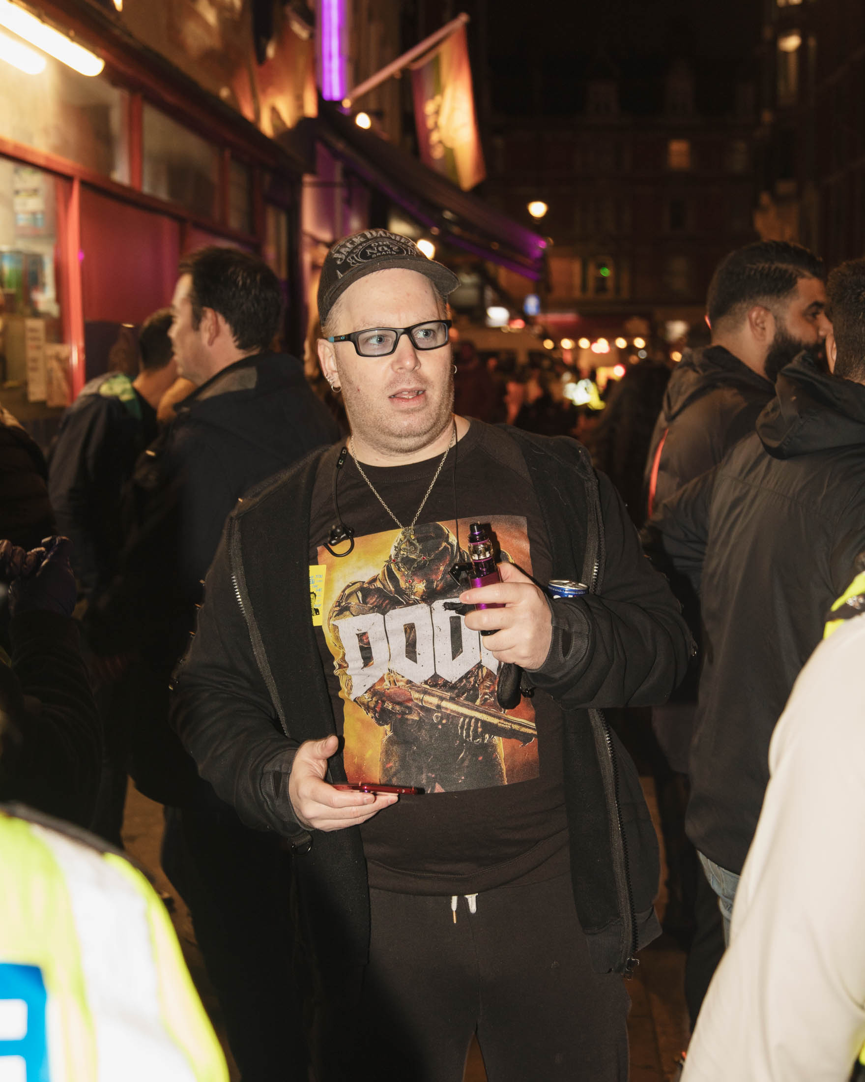 A man in Soho in London one the last night before new Tier 2 lockdown measures