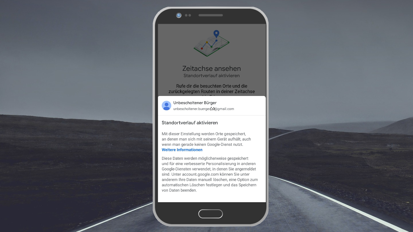 Smartphone, auf dem zu sehen ist: Standortverlauf aktivieren