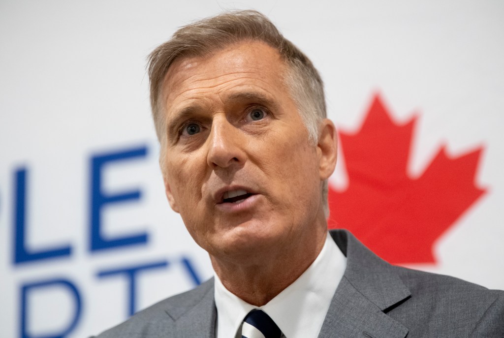 People's Party of Canada Leader Maxime Bernier responds to a question during a news conference in Ottawa, Monday August 24, 2020