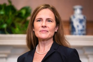 Supreme Court nominee Amy Coney Barrett meets with Sen. Martha McSally, R-Ariz., not pictured, Wednesday, Oct. 21, 2020, on Capitol Hill in Washington. (Jim Lo Scalzo/Pool via AP)