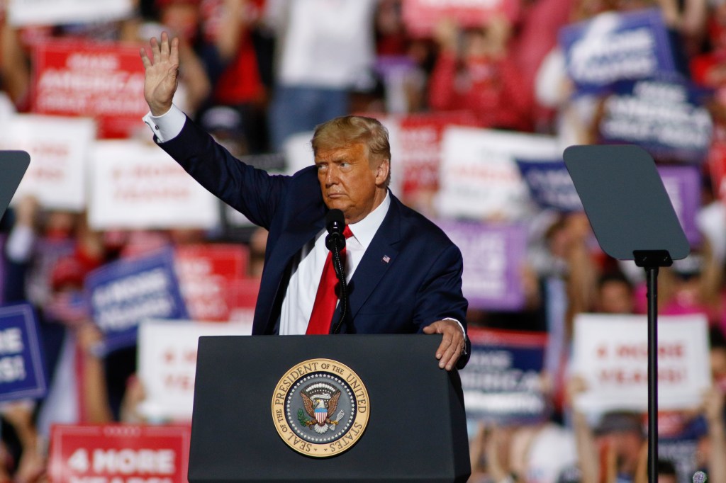 President Donald Trump speaks at a campaign rally in Gastonia, N.C., Wednesday, Oct. 21, 2020. (AP Photo/Nell Redmond)