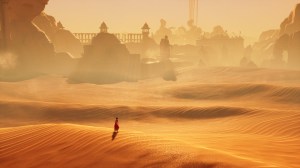 A young woman crosses desert dunes in Raji.