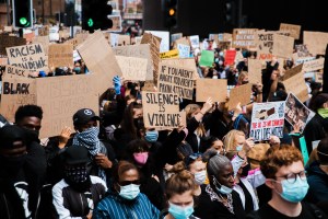 Protesters at a Black Lives Matter march in London in June.