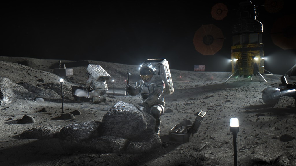 Arte conceptual de una base lunar. Imagen: NASA