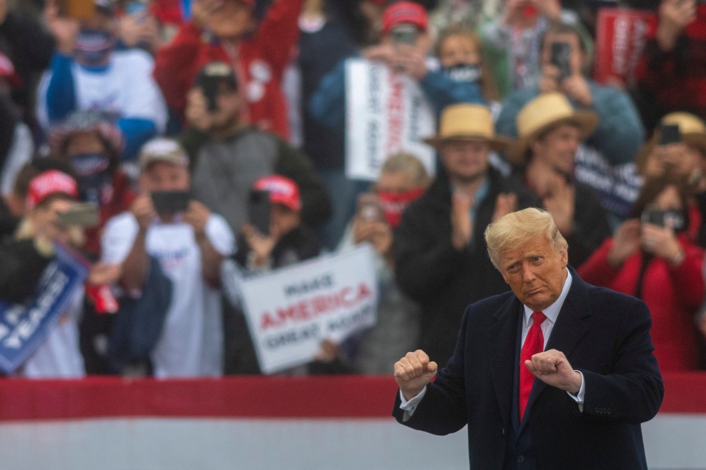 President Donald Trump dances to the song YMCA after speaking at a rally on October 26, 2020 in Lititz, Pennsylvania.