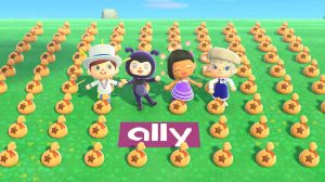 Un campo de nabos con la leyenda Ally in Animal Crossing con personajes felices brincando a través de él.