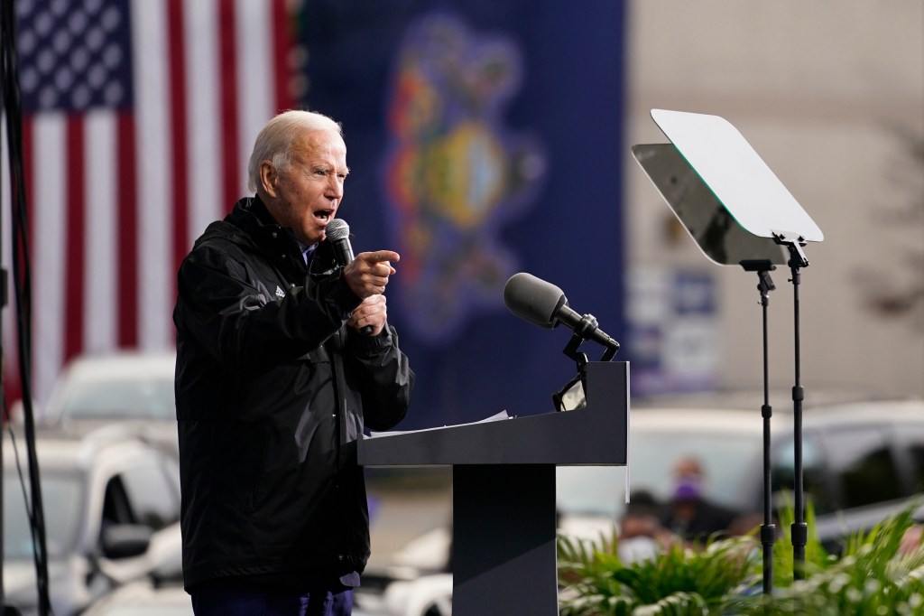 Democratic presidential candidate former Vice President Joe Biden speaks at Sharon Baptist Church, Sunday, Nov. 1, 2020, in Philadelphia. (AP Photo/Andrew Harnik)​