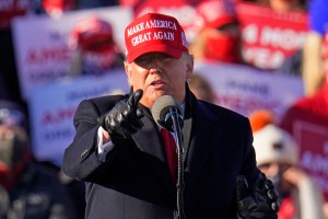 President Donald Trump addressing a campaign rally at the Wilkes-Barre Scranton International Airport in Avoca, Pa, Monday, Nov. 2, 2020. (AP Photo/Gene J. Puskar)​