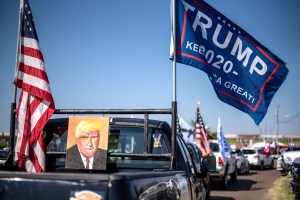 Attendees ride in vehicles during a "Trump Train" rally in Laredo, Texas, U.S., on Saturday, Oct. 10, 2020.