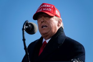 President Donald Trump speaks during a campaign rally at Fayetteville Regional Airport, Monday, Nov. 2, 2020, in Fayetteville, N.C. (AP Photo/Evan Vucci)