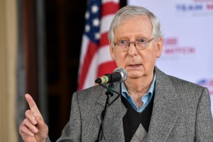 Senate Majority Leader Mitch McConnell, R-Ky., speaks to a gathering of supporters in Lawrenceburg, Ky., Wednesday, Oct. 28, 2020.