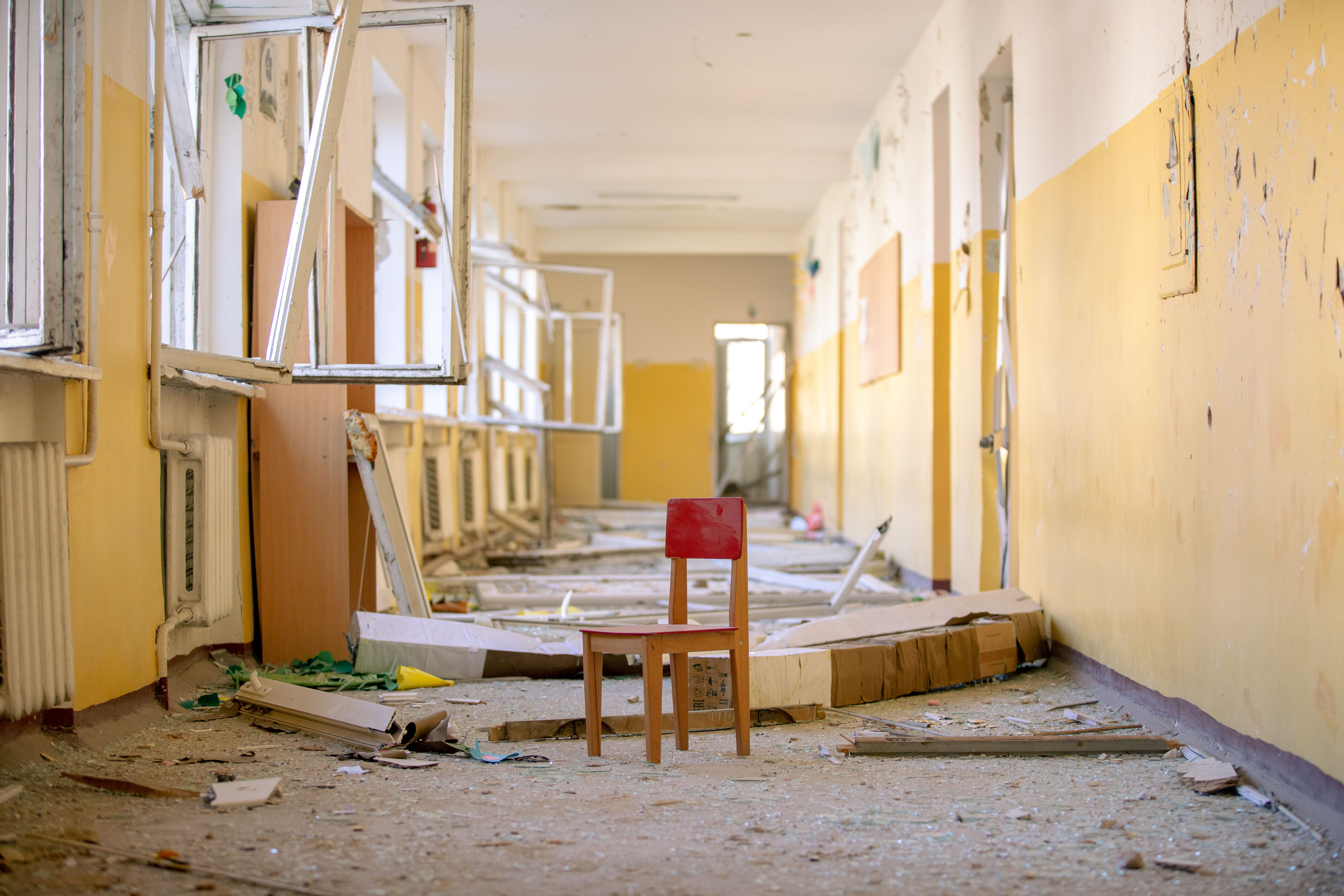 A school badly hit by shelling in Stepanakert.