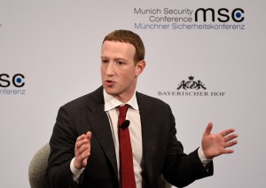 Facebook CEO Mark Zuckerberg speaks on the second day of the Munich Security Conference, Feb. 15, 2020. (AP Photo/Jens Meyer)​