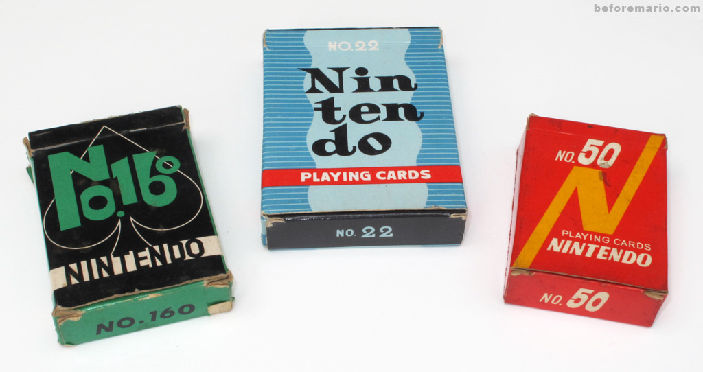 A collection of playing cards done in the bold color printing style of the 70s, bearing the Nintendo legend and bold graphic designs.