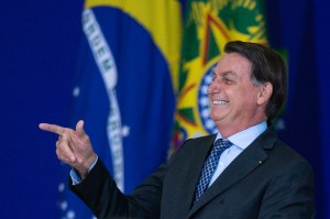 GettyImages-1229556380Jair Bolsonaro, gestures during an event at the Planalto Palace on November 09, 2020 in Brasilia