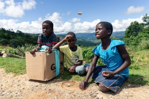 Children in Chimanimani on March 20, 2019, after a visit from the Zimbabwean president to check out damage wrought by Cyclone Idai