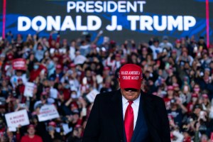 President Donald Trump arriving for a campaign rally at Richard B. Russell Airport, Sunday, Nov. 1, 2020, in Rome, Ga.