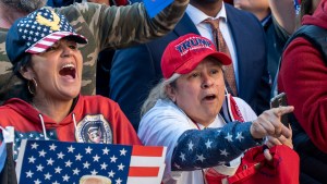 Trump supporters chant “Fuck antifa” and “Four more years” outside the Supreme Court during the so-called Million MAGA March in Washington, D.C., on Saturday, November 14, 2020.