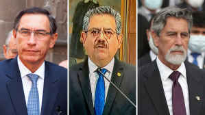 Former President Martin Vizcarra who was recently ousted, Manuel Merino who replaced him as interim president for five days, and new interim President Francisco Sagasti.