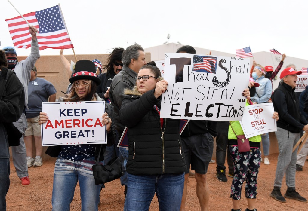 Supporters of President Donald Trump protest outside the Clark County Election Department on November 7, 2020 in North Las Vegas, Nevada.