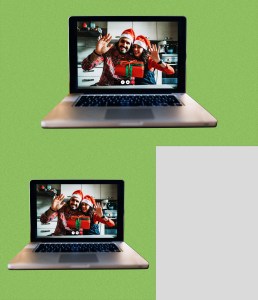 Video call on a laptop screen during Christmas