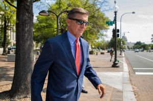 In this Sept. 10, 2019 file photo, Michael Flynn, President Donald Trump's former national security adviser, leaves the federal court following a status conference in Washington. (AP Photo/Manuel Balce Ceneta)