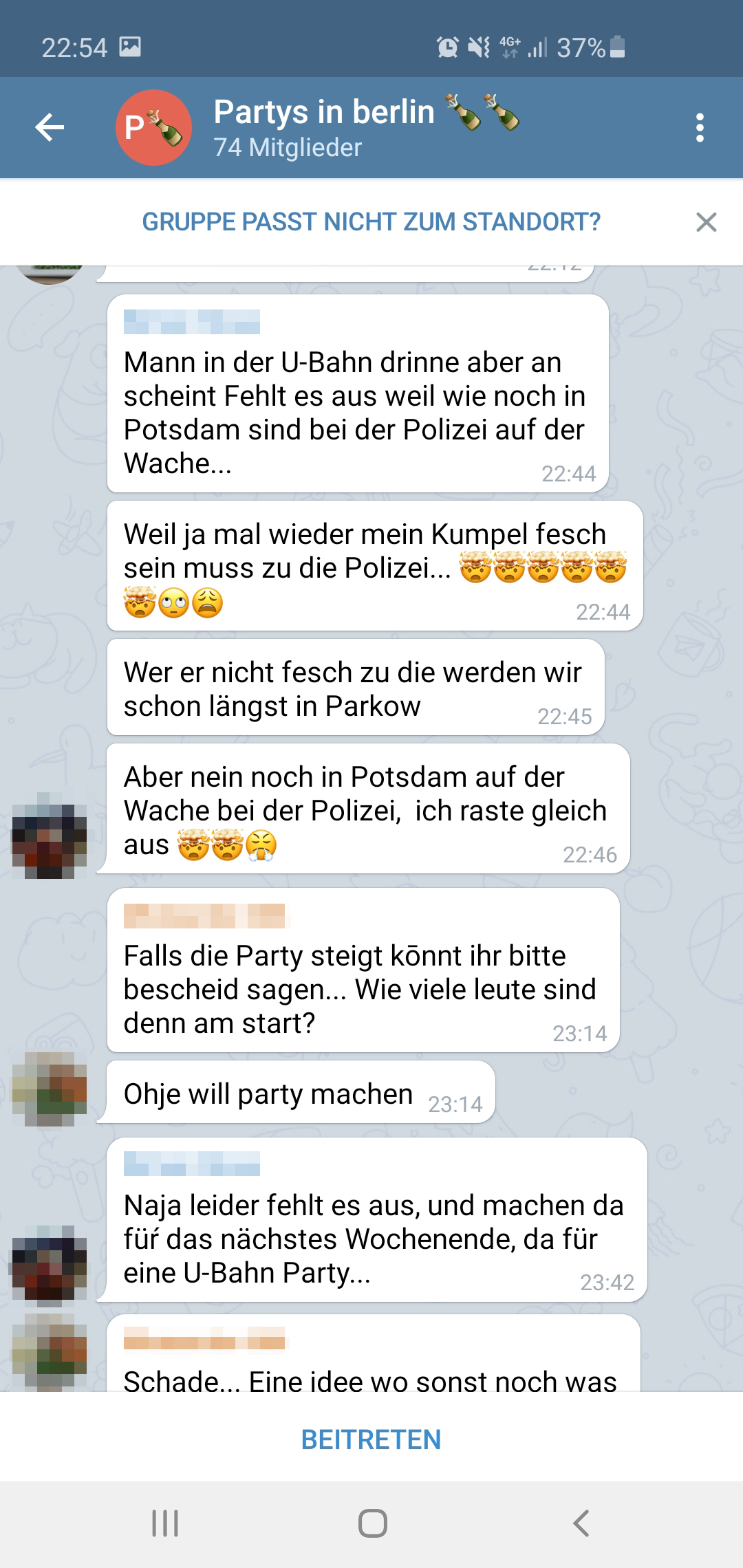 Screenshot einer Unterhaltung in der Telegram-Gruppe