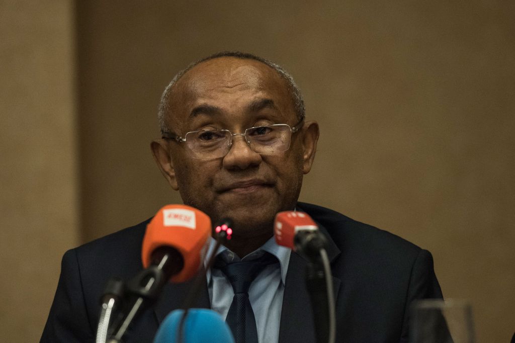 President of the Confederation of African Football Ahmad Ahmad speaks during a press conference after an extraordinary meeting with CAF executives at the Kempinski Hotel in Accra on November 30, 2018​.