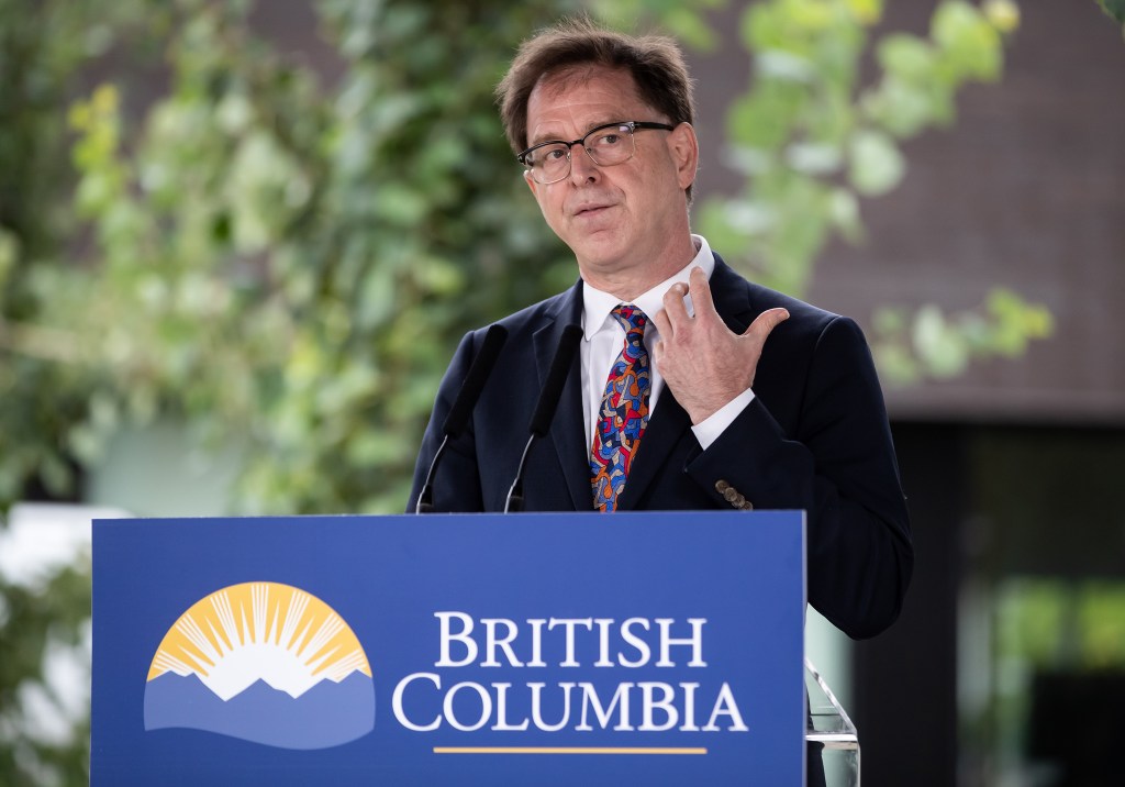 British Columbia Health Minister Adrian Dix speaks during an announcement about a new regional cancer centre, in Surrey, B.C., on August 6, 2020.