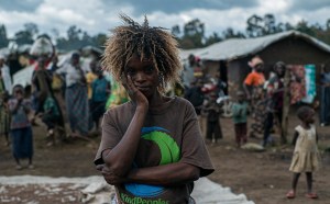 A woman at the ISP camp for internally displaced people in Bunia, DR Congo. An estimated 2 million people have been displaced by conflict since attacks in Ituri province started three years ago